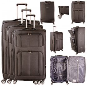 TC-S-02 BLACK SET OF 3 TRAVEL TROLLEY SUITCASES
