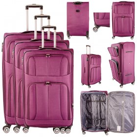 TC-S-02 PURPLE SET OF 3 TRAVEL TROLLEY SUITCASES