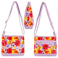 5717 PINK FLORAL PU TOP ZIP X-BODY/SHOULDER BAG