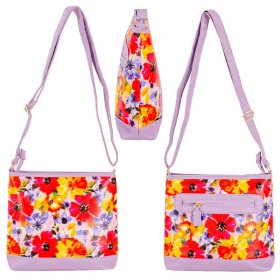 5717 PINK FLORAL PU TOP ZIP X-BODY/SHOULDER BAG