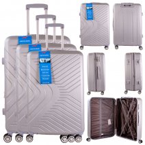 T-HC-15 SILVER SET OF 3 TRAVEL TROLLEY SUITCASE