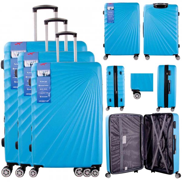 T-HC-13 LIGHT BLUE SET OF 3 TRAVEL TROLLEY SUITCASE