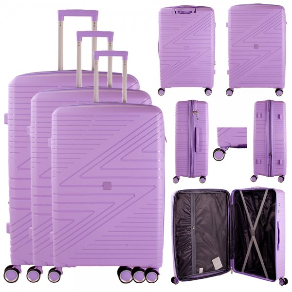 T-HC-PP-02 PURPLE SET OF 3 TRAVEL TROLLEY SUITCASE