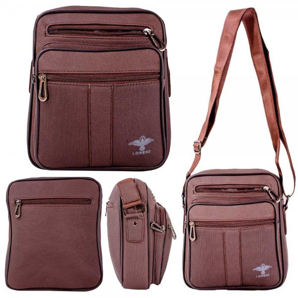 6892 BROWN WVN GRN PU 2/ZIP X-BODY GENTS BAG