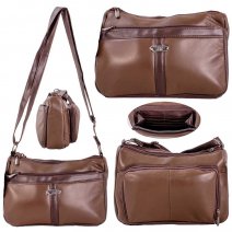 1954 DARK BROWN TWIN TOP LEATHER FASHION SHOULDER BAG