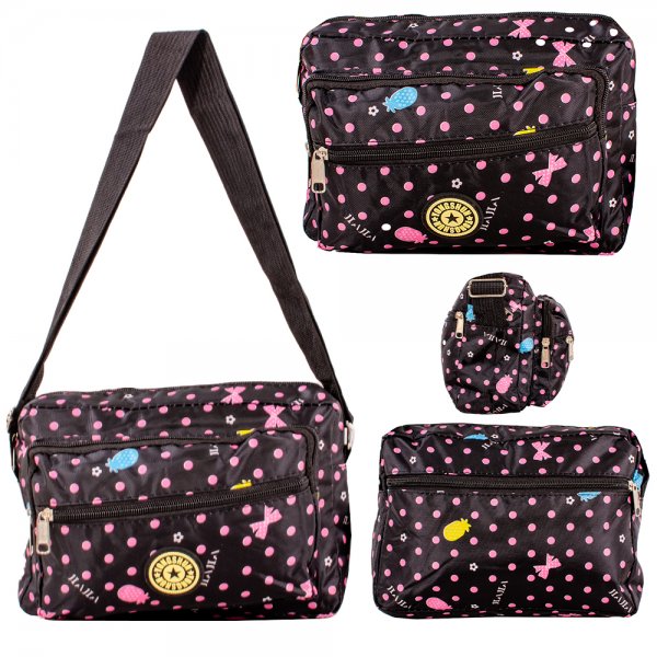 LL-157B BLACK/PINK 4 ZIP SHOULDER BAG