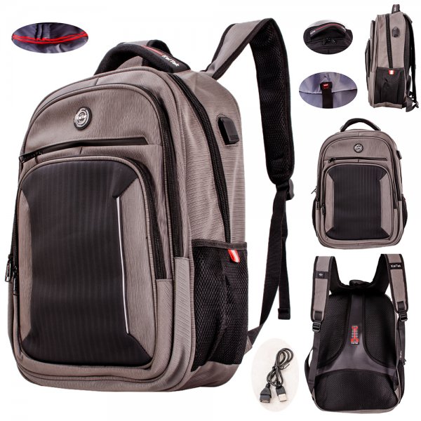 2656 GREY/BLACK 19'' PINSTRIPE POLYESTER BACKPACK W/PU PATTERN