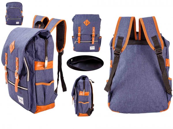 2595 NAVY/BROWN BACKPACK WITH 16'' LAPTOP SLEEVE