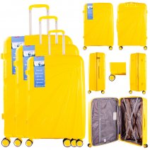T-HC-PP03 YELLOW SET OF 3 TRAVEL TROLLEY SUITCASE