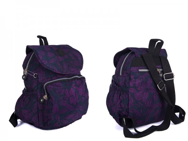 2504 PURPLE BOWS Patt'nd Crinkled Nylon B'Pck,2Zips,2Pocket