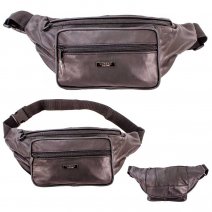 1443 BLACK LEATHER BUMBAG W/4 ZIPS