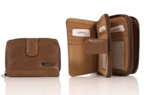 3704 TAN RFID - Twin Zip Cw Hide Purse Wallet with Tab