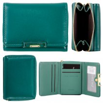 7259 FOREST GREEN PU TRIFOLD WALLET PURSE W/MULTIPLE C.SECTION