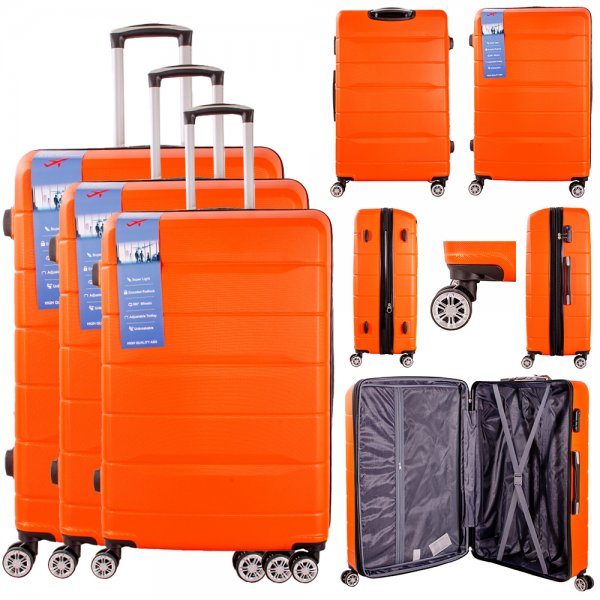 T-HC-24 ORANGE SET OF 3 TRAVEL TROLLEY SUITCASE