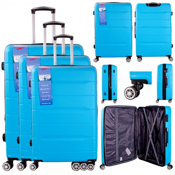 T-HC-24 LIGHT BLUE SET OF 3 TRAVEL TROLLEY SUITCASE