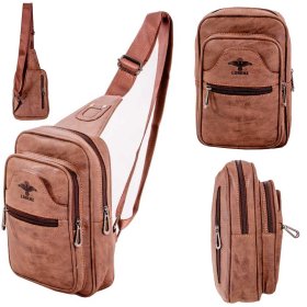 6899 D.BROWN 2-TONE X-BODY BACKPACK W/4 ZIPS SHOULDER BAG