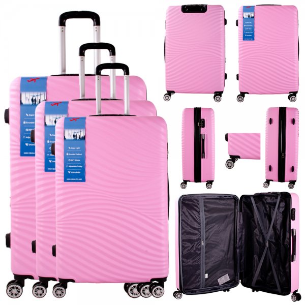 T-HC-14 PINK SET OF 3 TRAVEL TROLLEY SUITCASE