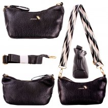 7266 BLACK LEATHR GRN PU X-BODY WAIST BAG W/INTERCHANGABLE STRAP