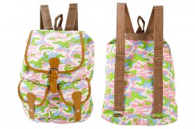 2610 GREEN PINK CAMOUFLAGE CANVAS BACKPACK WITH 2 FRONT POCKETS