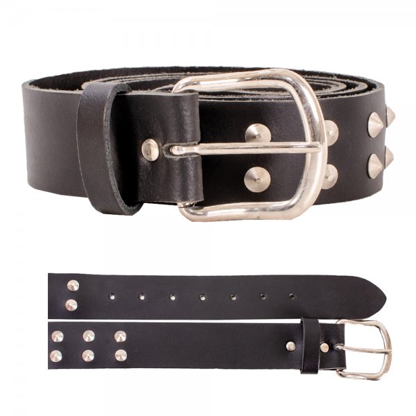 BLACK 1.5'' LEATHER PUNK RIVET STUDDED METAL BUCKLE LARGE BELT