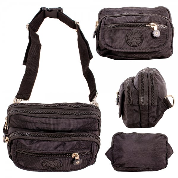 LL-245 BLACK BUM/SHOULDER BAG W/4 ZIP POCKETS