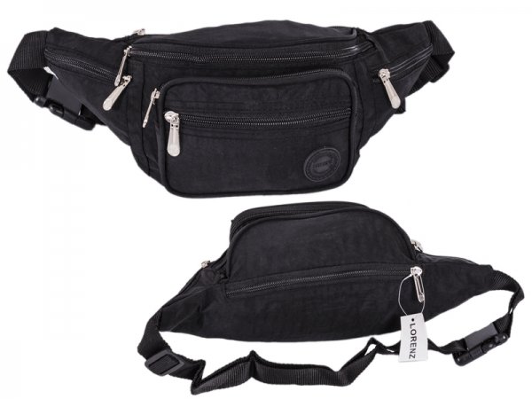 2522 BLACK Crinkled Nylon Bumbag with 6 Zip Pockets