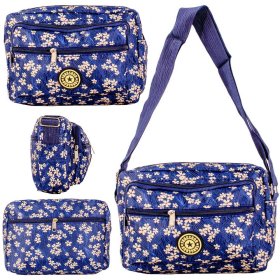 LL-157A BLUE BEIGE FLOWER 4 ZIP SHOULDER BAG