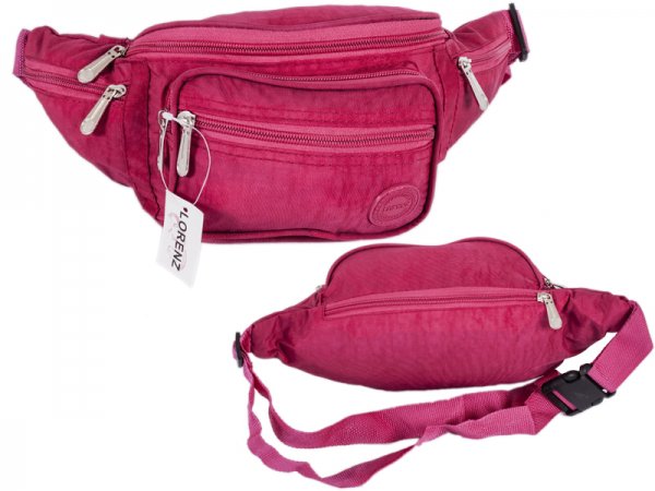 2522 RED Crinkled Nylon Bumbag with 6 Zip Pockets