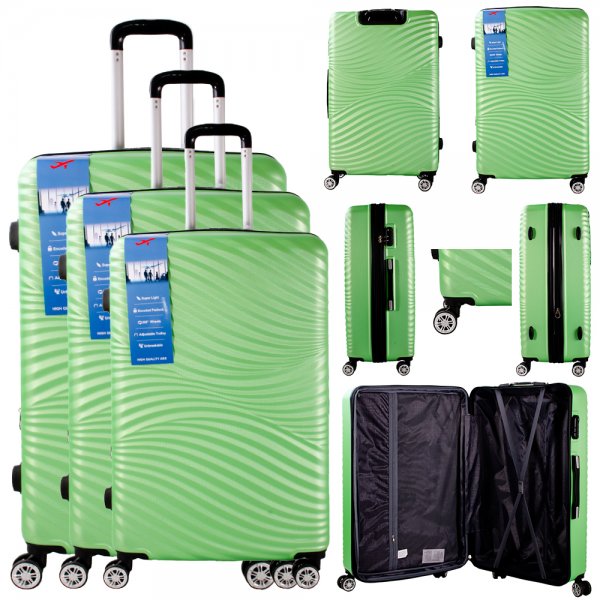 T-HC-14 LIME GREEN SET OF 3 TRAVEL TROLLEY SUITCASE
