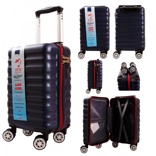 T-HC-US-28 NAVY RED ZIP CABIN-SIZE TRAVEL TROLLEY SUITCASE