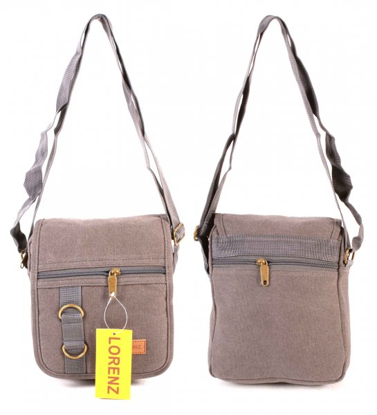 2541 GREY Black X-Bdy Canvas Flapover Bag wth 5 Zip Pkts