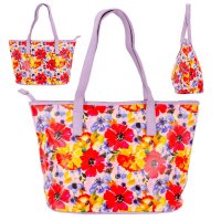 5718 PINK FLORAL PU LARGE TOP ZIP TOTE/SHOPPING/SHOULDER BAG