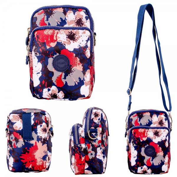 2448 NAVY WITH FLOWERS 2 ZIP X-BODY BAG