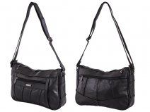 3796 BLACK Cowhide Double Top Zip Bag, Bk, Fnt Zips