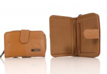 3706 RFID - Cow Hide Zip Round Purse Wallet TAN