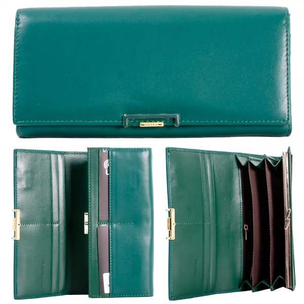 7260 FOREST GREEN LARGE PU TRIFOLD WALLET PURSE W/MULTIPLE C.SEC