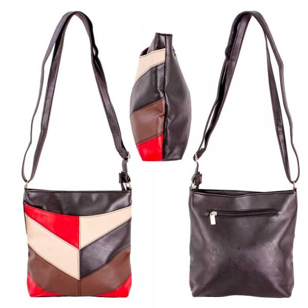 5710 BLACK/RED/BEIGE/BROWN PU TOP ZIP X-BODY/SHOULDER BAG