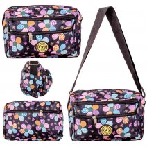 LL-157A BLACK FLORAL 4 ZIP SHOULDER BAG