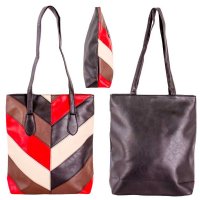 5711 BLACK/RED/BROWN/BEIGE PU TOP ZIP TOTE/SHOPPING/SHOULDER BAG