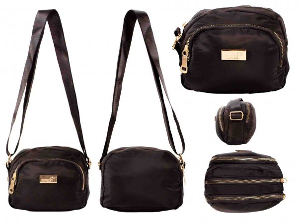 GRACE112 BLACK CHUNKY ZIP CROSSBODY BAG GOLD HARDWEAR