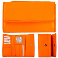 1747 ORANGE LEATHER TRIFOLD WALLET PURSE W/MULTIPLE CARD SECTION