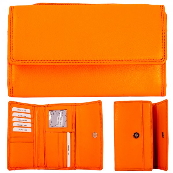 1747 ORANGE LEATHER TRIFOLD WALLET PURSE W/MULTIPLE CARD SECTION