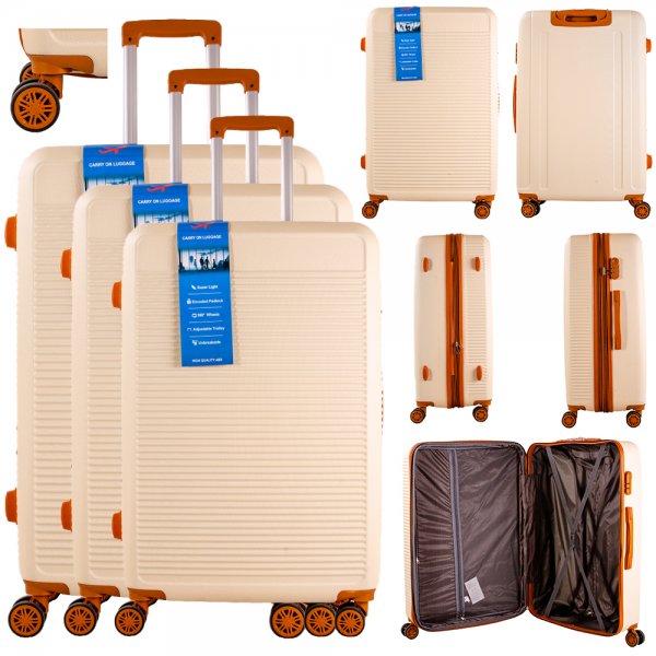 T-HC-17 BEIGE SET OF 3 TRAVEL TROLLEY SUITCASE