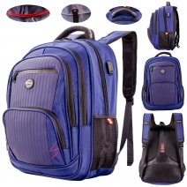 2657 BLUE/BLUE 19'' PINSTRIPE POLYESTER BACKPACK W/PU PATTERN