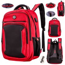 2656 RED/BLACK 19'' PINSTRIPE POLYESTER BACKPACK W/PU PATTERN