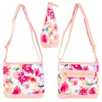 5717 WHITE FLORAL PU TOP ZIP X-BODY/SHOULDER BAG