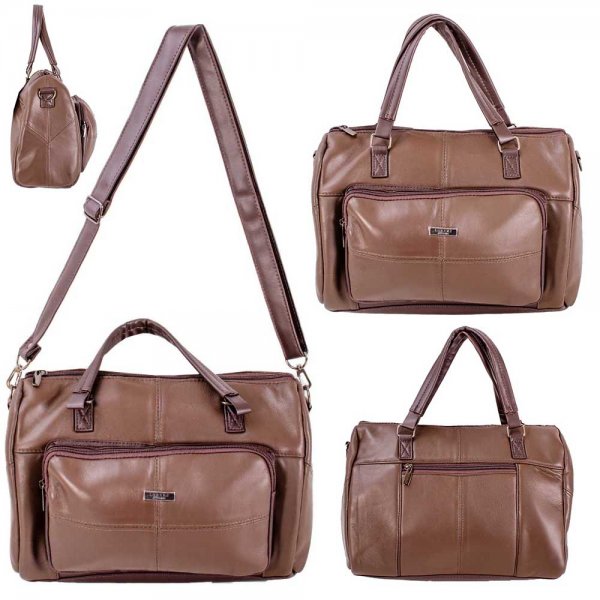 1956 D.BROWN TOP ZIP LEATHER SHOULDER BAG W/DETACHABLE STRAP