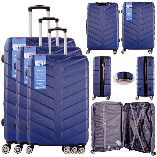 T-HC-25 NAVY SET OF 3 TRAVEL TROLLEY SUITCASE