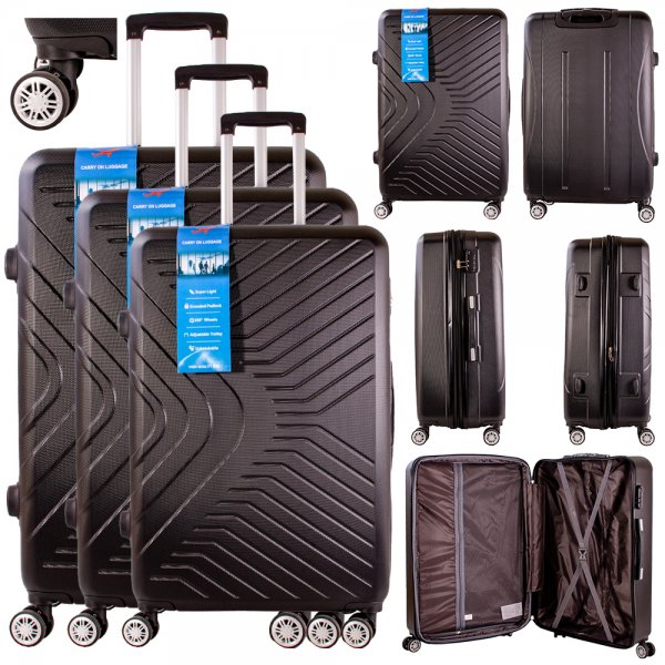 T-HC-15 BLACK SET OF 3 TRAVEL TROLLEY SUITCASE