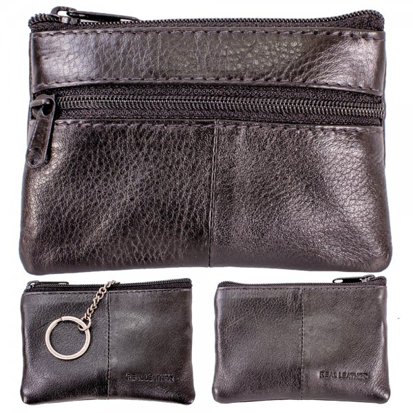 0996 BLACK GRAINED C.NAPPA PURSE W/FRONT & BACK ZIP